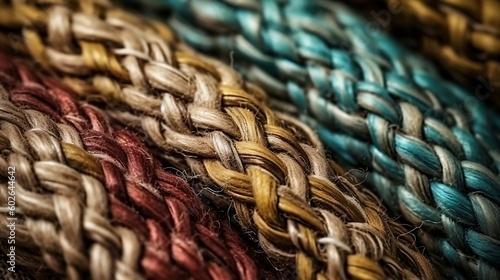 A close up of a woven rug with a braided pattern. Created with Generative AI tools.