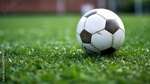 Soccer ball on the football field. Generative ai