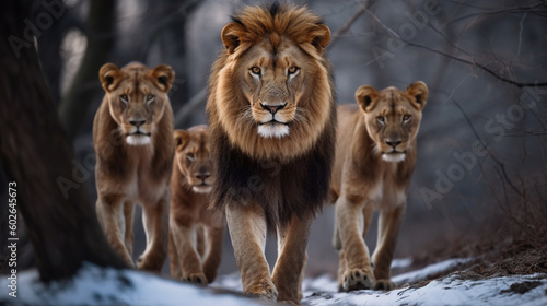 A lion on a rock in the forest