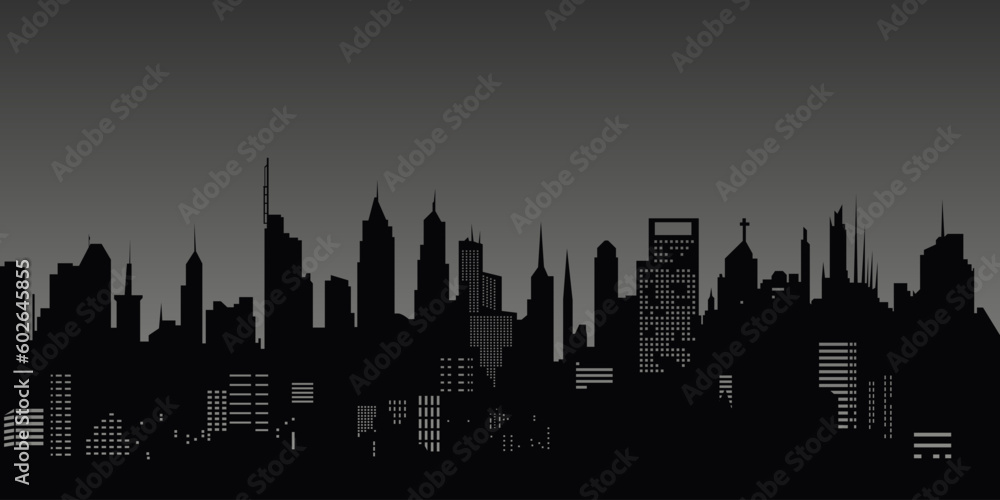 Black city metropolis silhouette, vector illustration