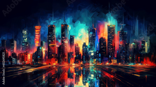 A cityscape at night, ai