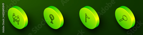 Set Isometric line Road barrier, Stop sign, Location marker and Push pin icon. Vector