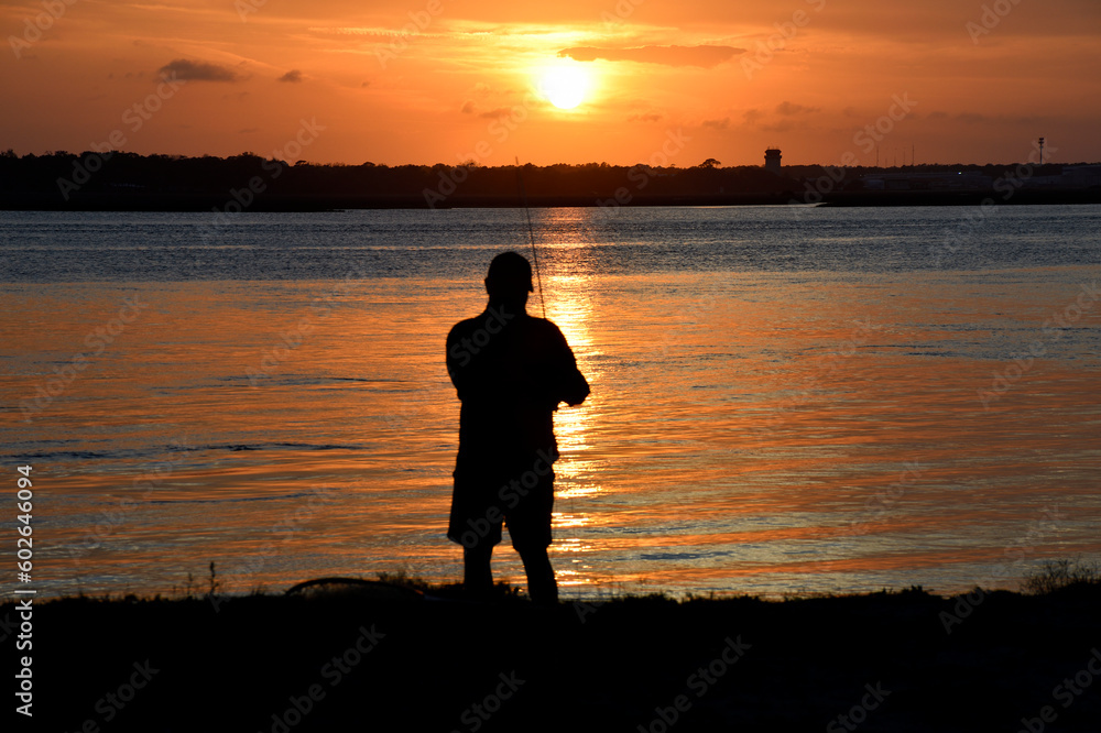 Vibrant sunset over the river silhouette view at St. Augustine, Florida