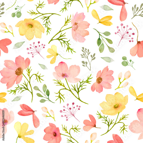 Watercolor floral seamless pattern. Hand drawn illustration isolated on white background. Vector EPS.