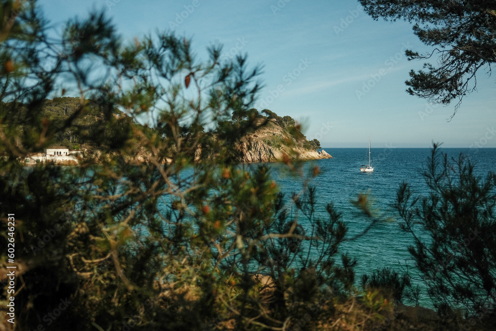 Sailboat moored in the bay of playa el Castell in Spain Sailboat moored in the bay of playa el Castell in Spain