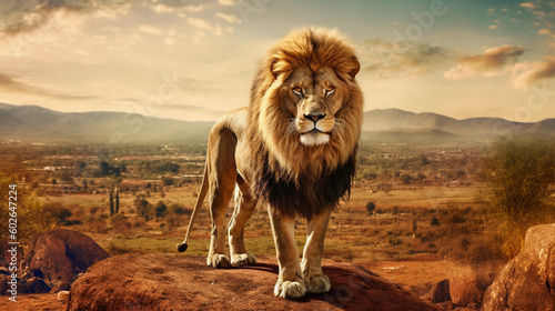 A lion on a rock in the forest