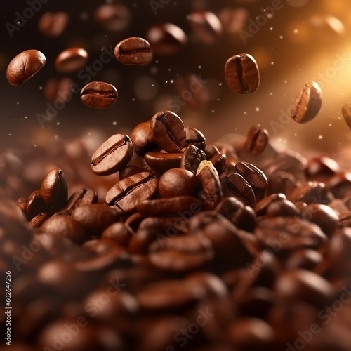 Flying Coffee Beans  Close-Up Background. Generative AI