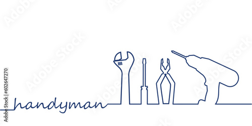 Professional handyman services. Vector banner template with tools collection and text space.  Set of repair tools on  white background for your design. EPS10.