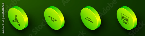 Set Isometric line Skateboard Y-tool, wheel, park and icon. Vector