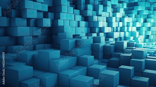 Connectivity and Geometry - Futuristic 3D Coloured Cubes Form a Wall on a Blue Business Background  Generative AI