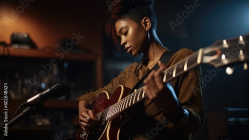 Canvastavla Musician Female African-American Young Adult Playing guitar in Recording studio