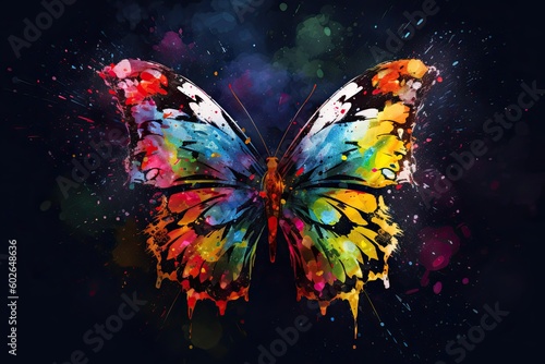 Vibrant Fantasy: Colourful Butterfly in Flight - A Creative Artwork For Your Background Decoration: Generative AI © AIGen