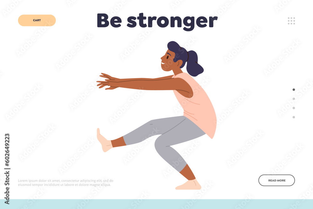 Be stronger concept for landing page design template with young woman doing training workout