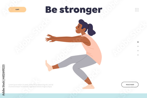 Be stronger concept for landing page design template with young woman doing training workout