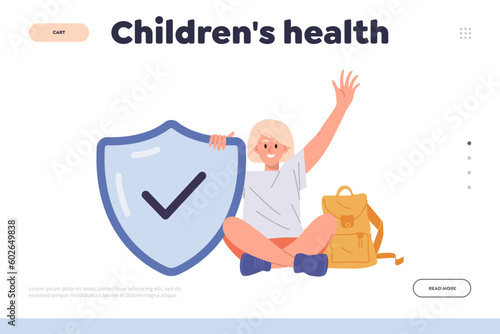 Children health protection and insurance concept for landing page of care and help online service