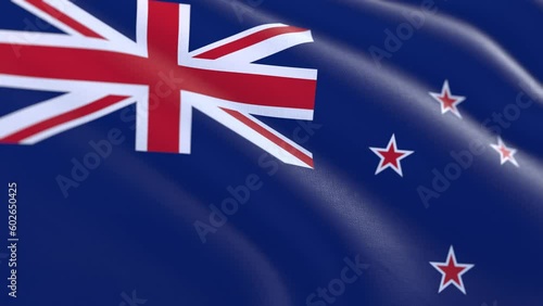 Slow motion loop of a New Zealand flag waving in the wind
