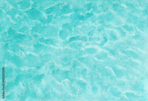 Watercolor painting nature background of blue sea water and summer seascape beautiful waves, tropical nature, sea with waves splashing concept. space for the text. Hand painted texture style on paper.
