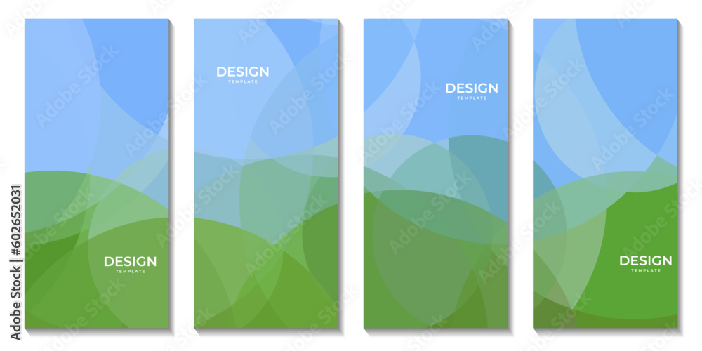 a set of brochures with abstract nature green and blue geometric background template