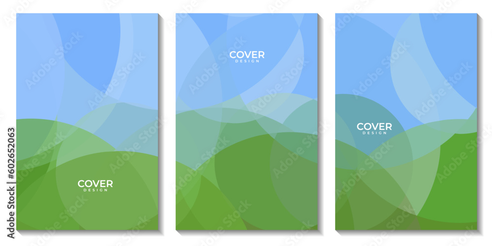 a set of flyers with abstract nature green and blue geometric background template