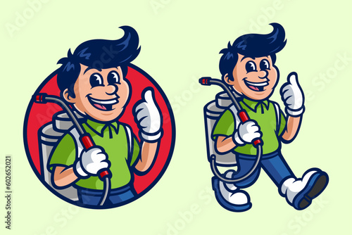 Pest control mascot cartoon with '50s style cartoon vector