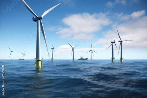 wind turbines inside the sea producing renewable energy. AI generative