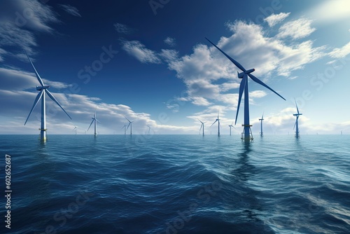 wind turbines inside the sea producing renewable energy. IA generative
