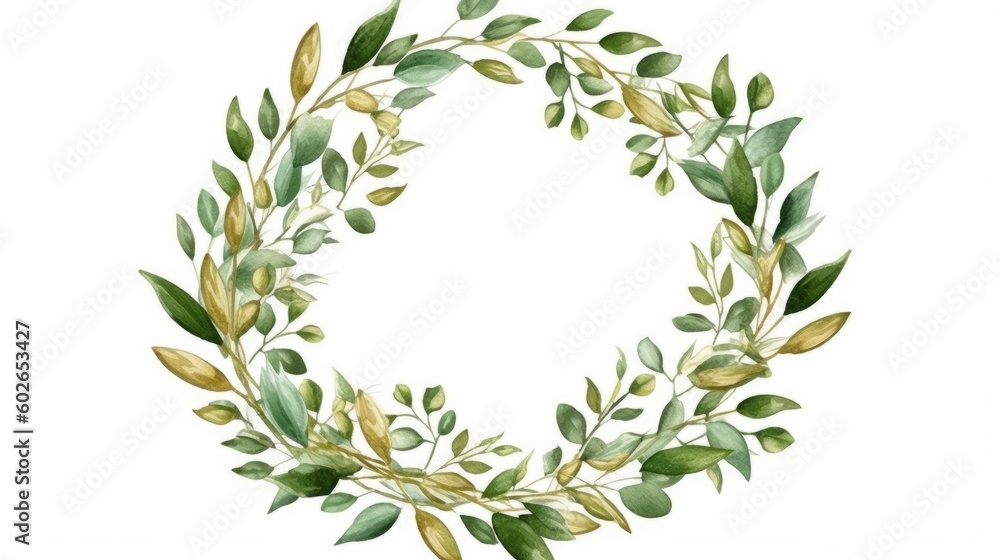 Laurel branches frame. Floral round frame of leaves. Generative ai Laurel branches frame. Floral round frame of leaves. Generative ai