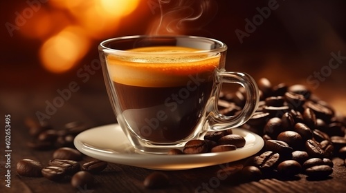 Hot espresso and coffee bean. Generative ai