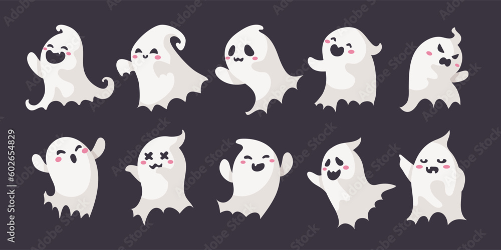 Cartoon ghost in white robe floating Haunt and scare people on Halloween night. Cartoon ghost in white robe floating Haunt and scare people on Halloween night.