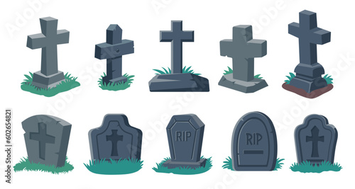 cartoon gravestones of the dead The crucifix on the grave halloween night horror