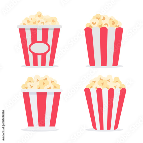 Popcorn in a red and white paper cup Snacks while watching movies in the cinema