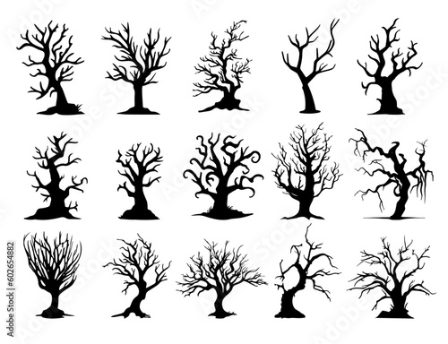 dry tree silhouette Ghost tree with scary devil face for Halloween card decoration