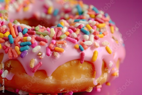 Close-up of Pink Frosted Doughnut with Candy Sprinkles-ai generated