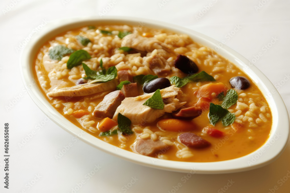 Authentic Taste of Porto - Portugal. Experience the iconic Tripas à Moda do Porto, a hearty dish of tripe, sausages, beans, and vegetables. white background. AI Generative Authentic Taste of Porto - Portugal. Experience the iconic Tripas à Moda do Porto, a hearty dish of tripe, sausages, beans, and vegetables. white background. AI Generative