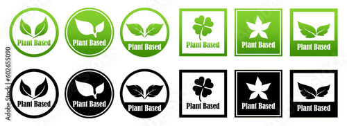 Plant based green badges collection. Set of green plant based emblem