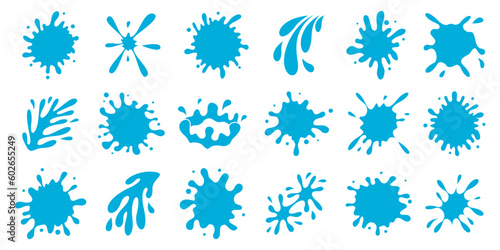 Water splashes collection in a flat design. Set of water splash