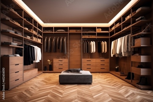 Luxury Walk-In Closet with Organized Storage for Interior Design  Ai Generated.