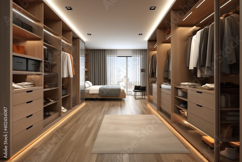 Luxury Walk-In Closet with Organized Storage for Interior Design, Ai Generated.