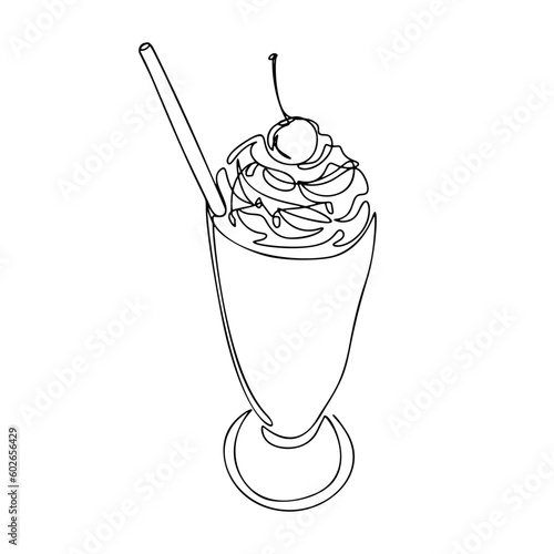 One Line Milkshake Drawing, Continuous modern illustration