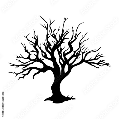 dry tree silhouette Ghost tree with scary devil face for Halloween card decoration