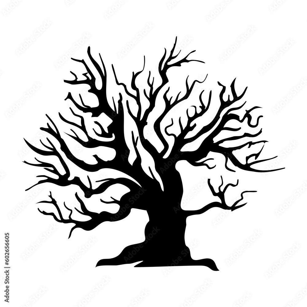 dry tree silhouette Ghost tree with scary devil face for Halloween card decoration dry tree silhouette Ghost tree with scary devil face for Halloween card decoration