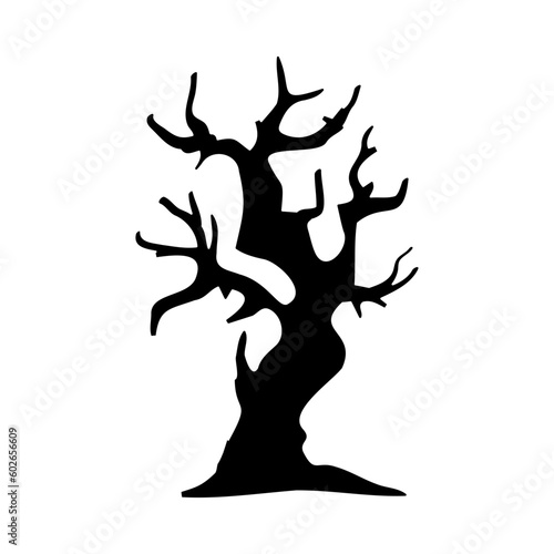 dry tree silhouette Ghost tree with scary devil face for Halloween card decoration
