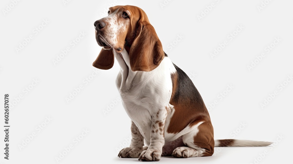Adorable Basset Hound Dog Sitting on an Isolated White Background - Perfect Pet for Any Home, Generative AI Adorable Basset Hound Dog Sitting on an Isolated White Background - Perfect Pet for Any Home, Generative AI