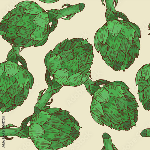 Artichoke sketch hand drawn vector seamless pattern