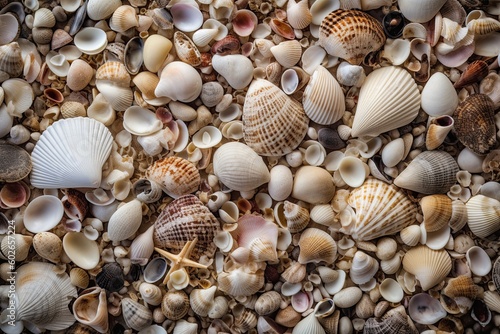 Tropical Seashell Collection - A Pattern of Various Shells from the Sea and Shoreline, Generative AI