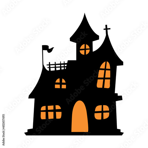 silhouette of vampire castle Scary ghost house on Halloween night. © anuwat