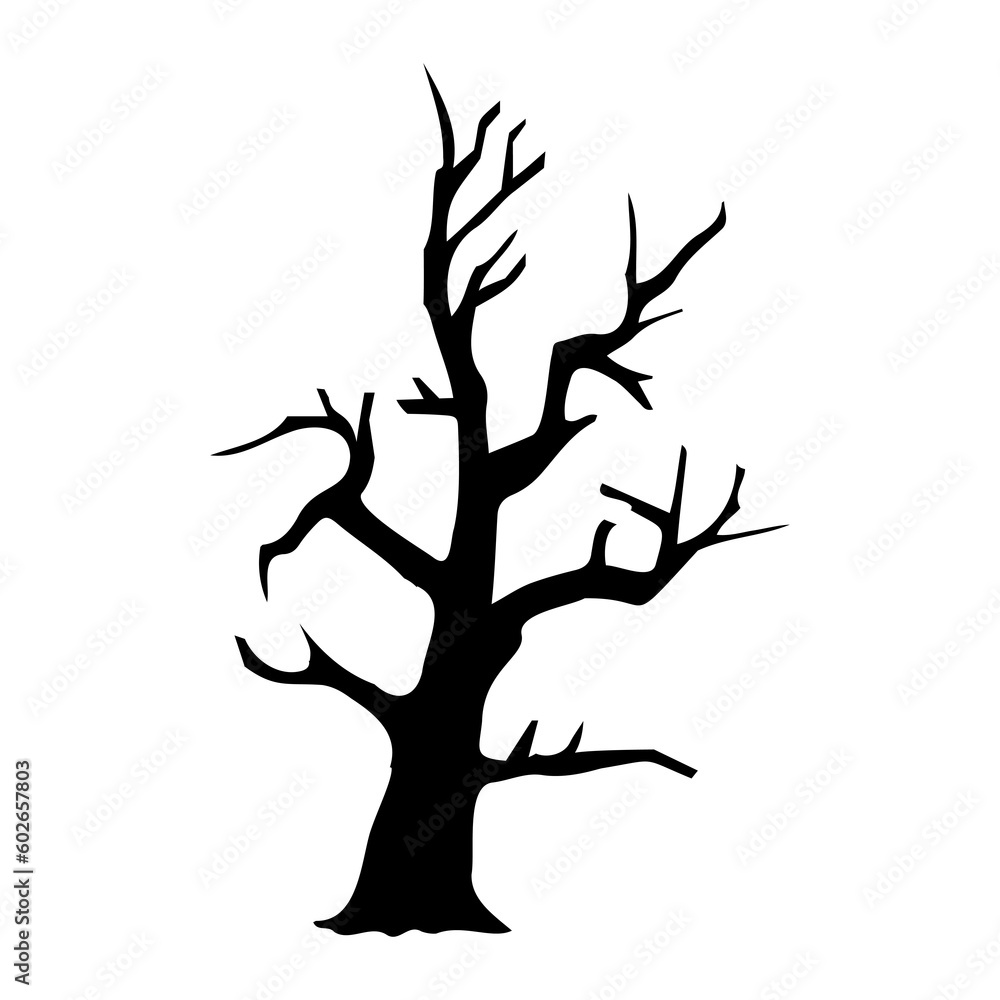 Fototapeta premium dry tree silhouette Ghost tree with scary devil face for Halloween card decoration