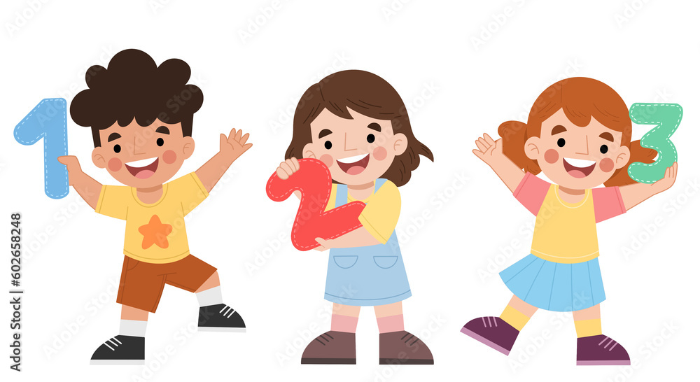 Illustration of cheerful kids holding numbers illustration children's day