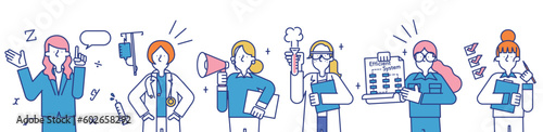 理系の職業に就く女性のイラストセットC