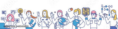 理系の職業に就く女性のイラストセットB